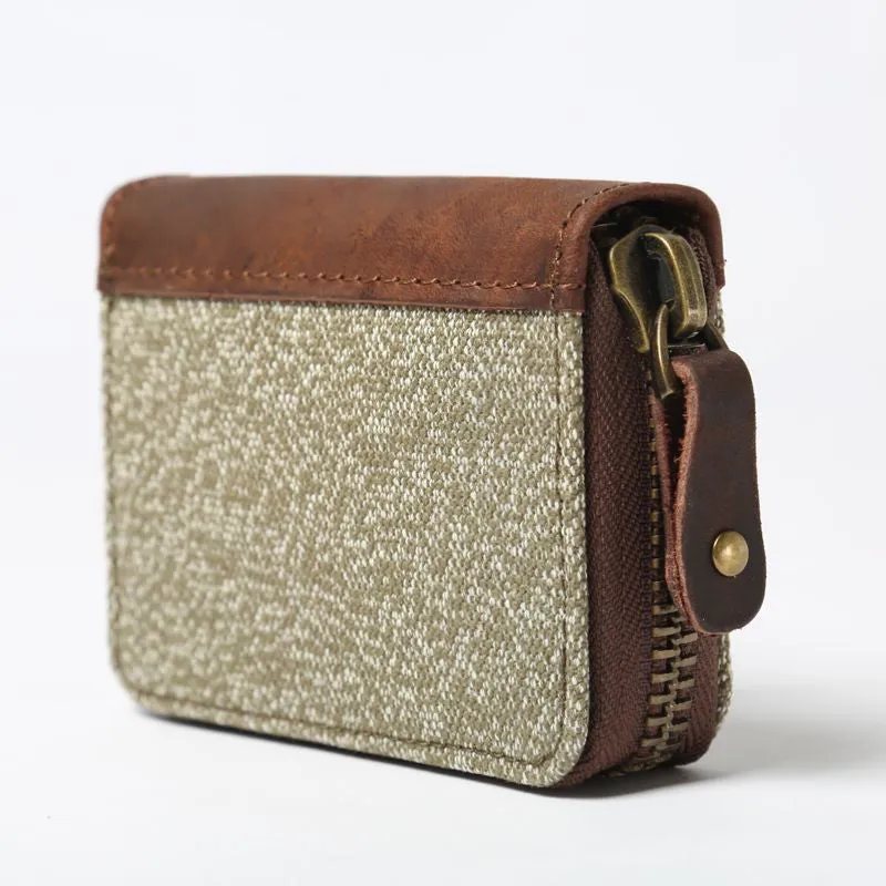 Handmade Vintage Zipper Canvas Leather Card Holder