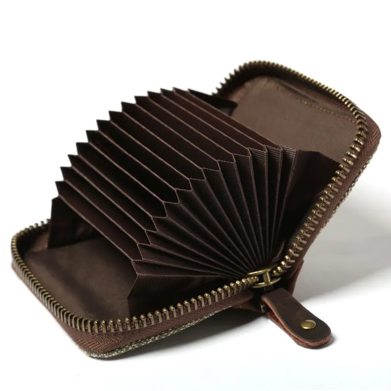 Handmade Vintage Zipper Canvas Leather Card Holder