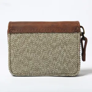 Handmade Vintage Zipper Canvas Leather Card Holder