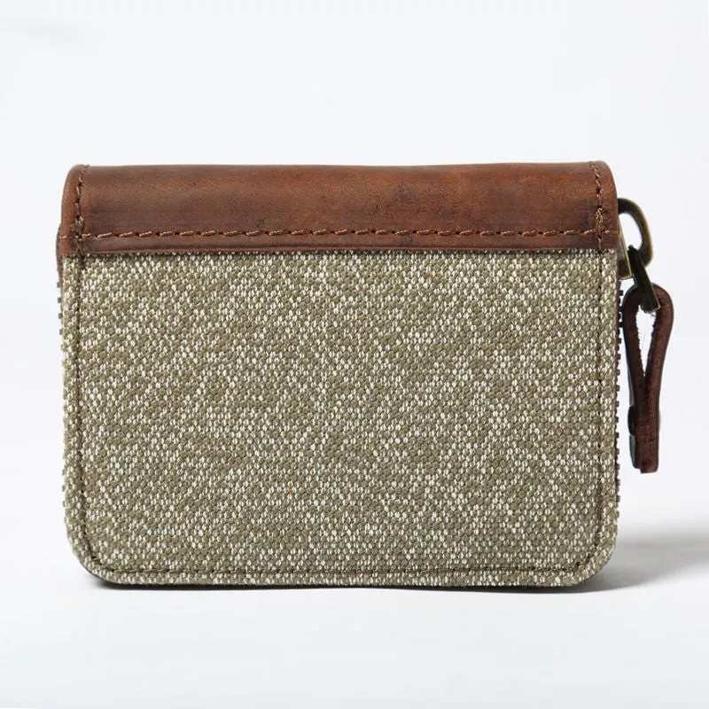 Handmade Vintage Zipper Canvas Leather Card Holder