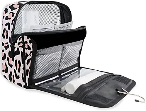 Hanging Toiletry Bag Rose Pink Leopard Makeup Travel bag for Toiletries Portable Toiletry Organizer Bags Clear Toiletry Cosmetic Kit
