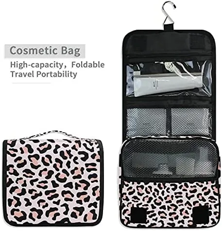 Hanging Toiletry Bag Rose Pink Leopard Makeup Travel bag for Toiletries Portable Toiletry Organizer Bags Clear Toiletry Cosmetic Kit