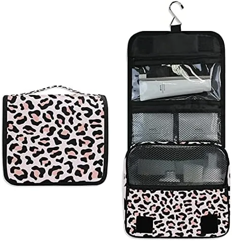 Hanging Toiletry Bag Rose Pink Leopard Makeup Travel bag for Toiletries Portable Toiletry Organizer Bags Clear Toiletry Cosmetic Kit