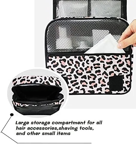 Hanging Toiletry Bag Rose Pink Leopard Makeup Travel bag for Toiletries Portable Toiletry Organizer Bags Clear Toiletry Cosmetic Kit