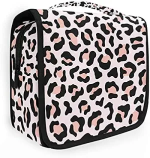 Hanging Toiletry Bag Rose Pink Leopard Makeup Travel bag for Toiletries Portable Toiletry Organizer Bags Clear Toiletry Cosmetic Kit