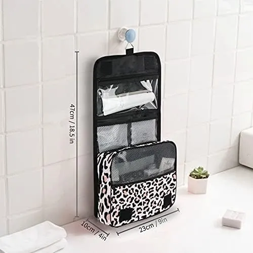 Hanging Toiletry Bag Rose Pink Leopard Makeup Travel bag for Toiletries Portable Toiletry Organizer Bags Clear Toiletry Cosmetic Kit