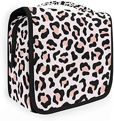 Hanging Toiletry Bag Rose Pink Leopard Makeup Travel bag for Toiletries Portable Toiletry Organizer Bags Clear Toiletry Cosmetic Kit