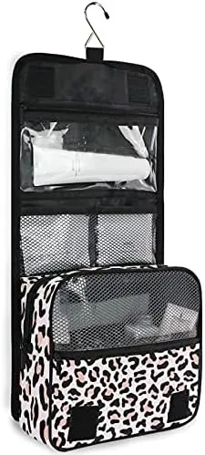 Hanging Toiletry Bag Rose Pink Leopard Makeup Travel bag for Toiletries Portable Toiletry Organizer Bags Clear Toiletry Cosmetic Kit