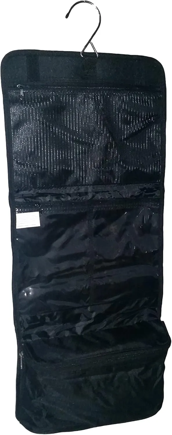 Hanging Toiletry Cosmetic Organizer Bag - Roll up for Storage Travel - Custom Embroidery Available (Black - Embroidered Name)