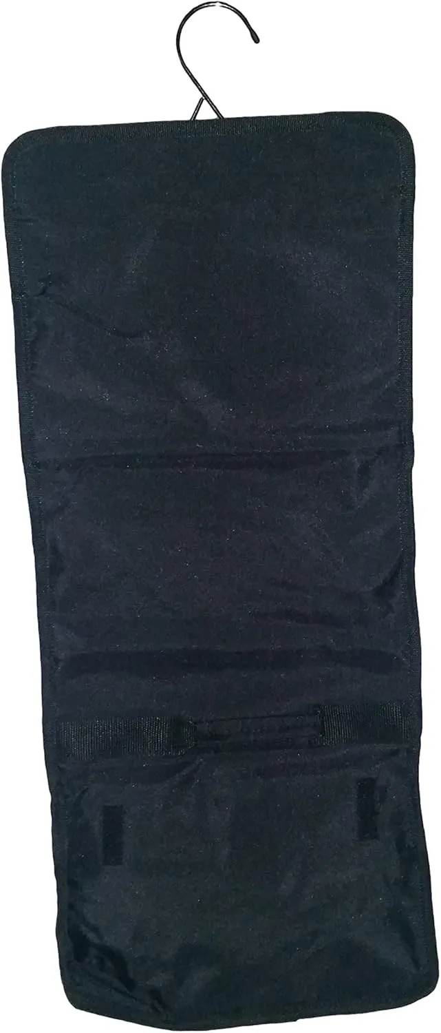 Hanging Toiletry Cosmetic Organizer Bag - Roll up for Storage Travel - Custom Embroidery Available (Black - Embroidered Name)