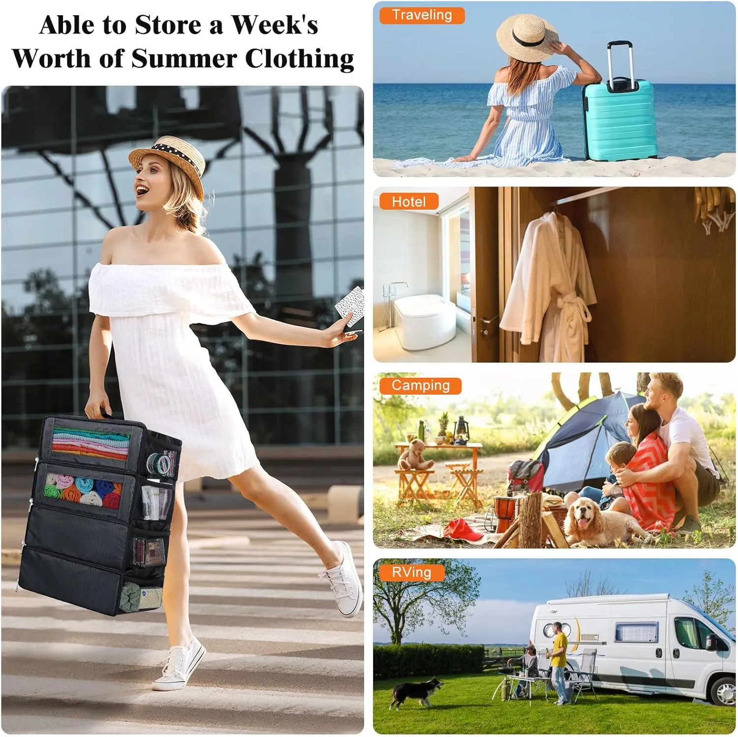 Hanging Travel Organizer, Carry on Luggage Suitcase Organizer, Travel Essentials Portable Travel Shelves Packing Cube for Travel Cruise Medium,Black
