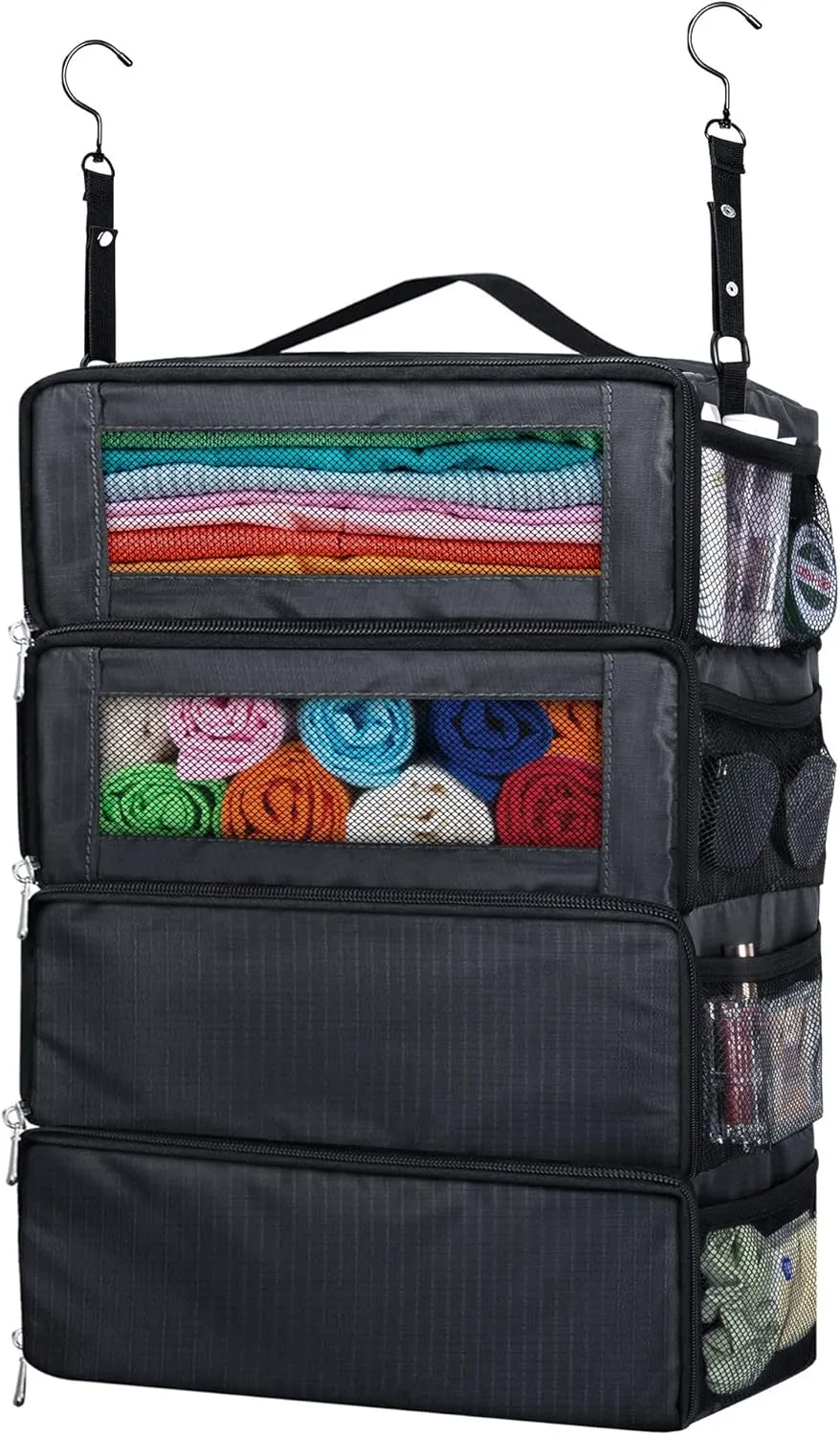 Hanging Travel Organizer, Carry on Luggage Suitcase Organizer, Travel Essentials Portable Travel Shelves Packing Cube for Travel Cruise Medium,Black