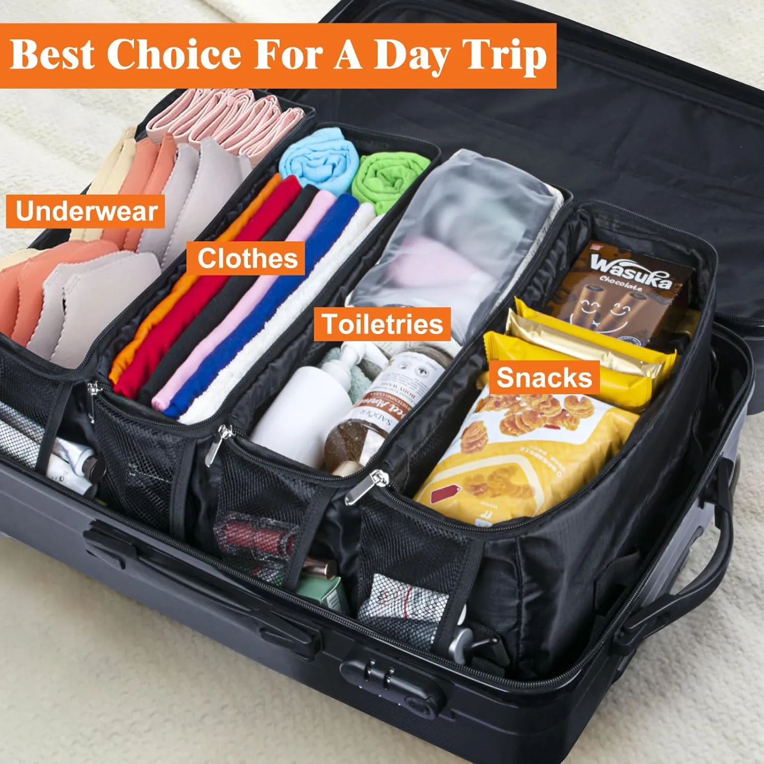 Hanging Travel Organizer, Carry on Luggage Suitcase Organizer, Travel Essentials Portable Travel Shelves Packing Cube for Travel Cruise Medium,Black
