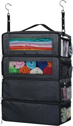 Hanging Travel Organizer, Carry on Luggage Suitcase Organizer, Travel Essentials Portable Travel Shelves Packing Cube for Travel Cruise Medium,Black