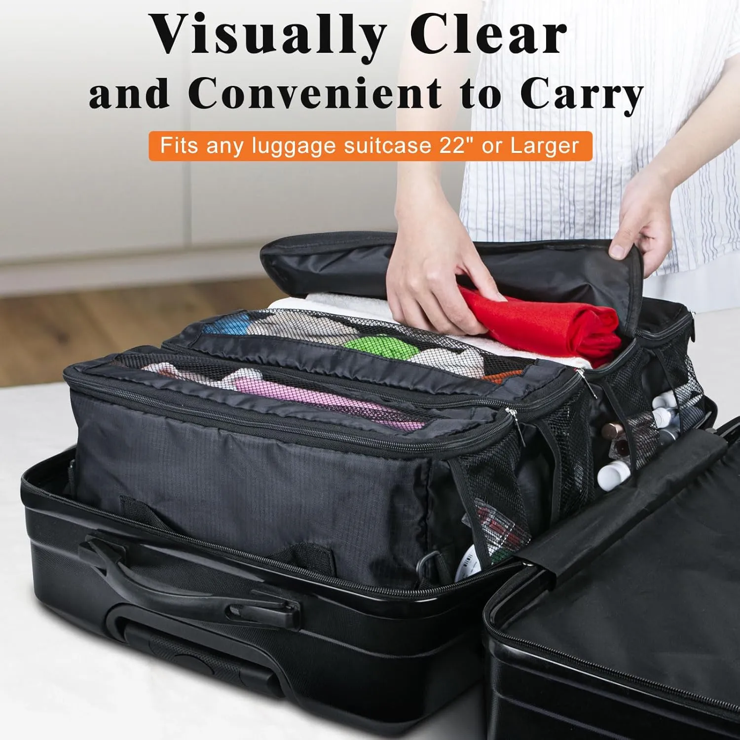 Hanging Travel Organizer, Carry on Luggage Suitcase Organizer, Travel Essentials Portable Travel Shelves Packing Cube for Travel Cruise Medium,Black