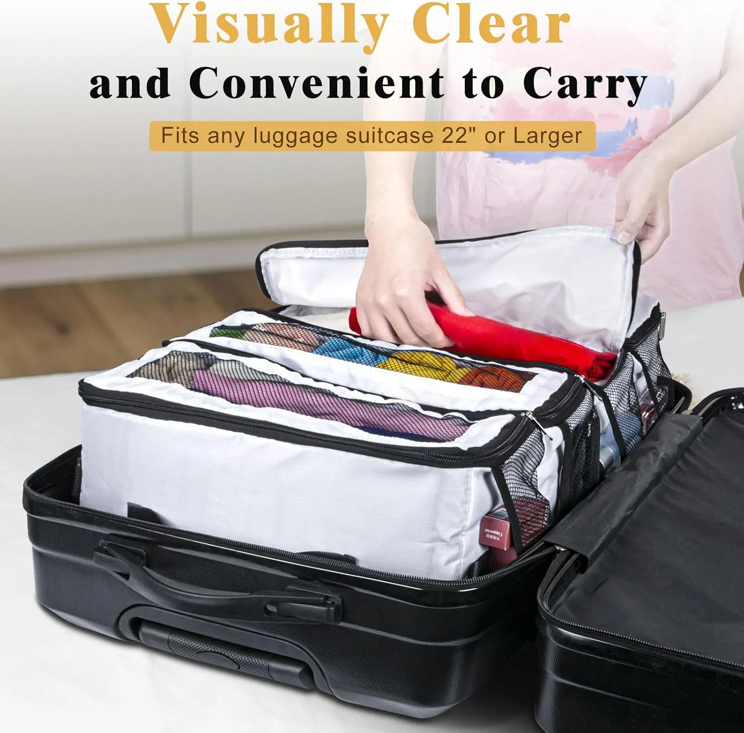 Hanging Travel Organizer, Carry on Luggage Suitcase Organizer, Travel Essentials Portable Travel Shelves Packing Cube for Travel Cruise Medium,White