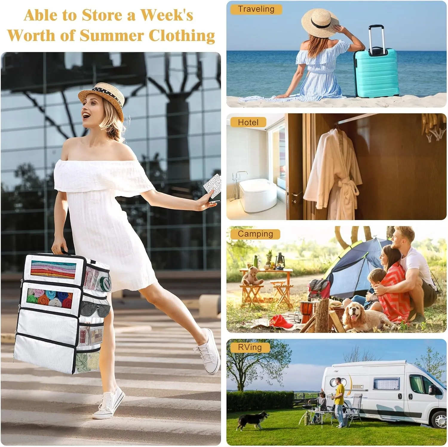 Hanging Travel Organizer, Carry on Luggage Suitcase Organizer, Travel Essentials Portable Travel Shelves Packing Cube for Travel Cruise Medium,White