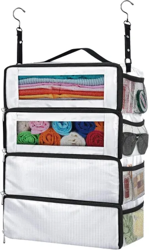 Hanging Travel Organizer, Carry on Luggage Suitcase Organizer, Travel Essentials Portable Travel Shelves Packing Cube for Travel Cruise Medium,White