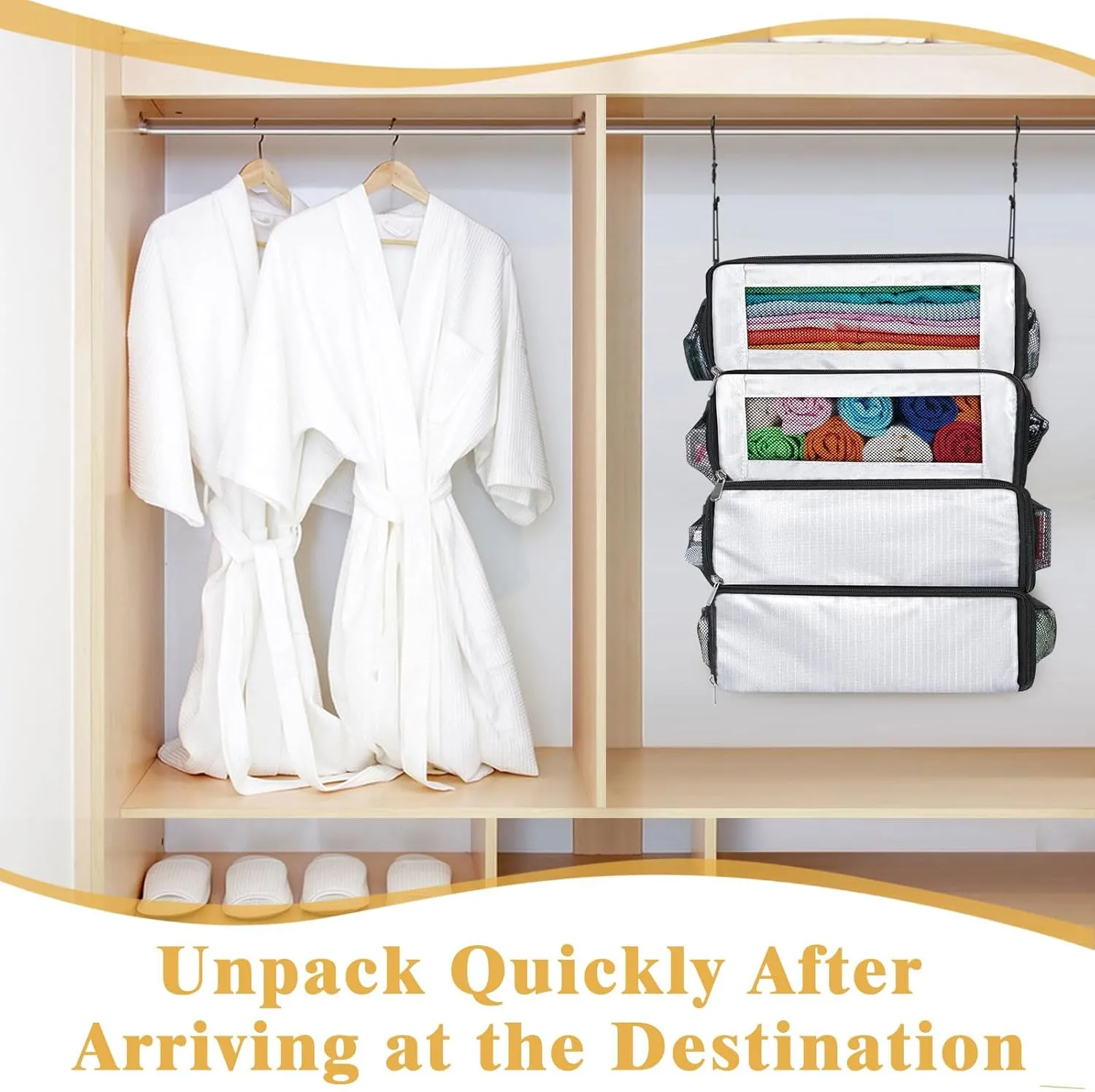 Hanging Travel Organizer, Carry on Luggage Suitcase Organizer, Travel Essentials Portable Travel Shelves Packing Cube for Travel Cruise Medium,White