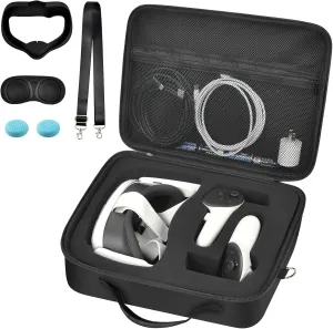 Hard Carrying Case for Meta Quest 3/ Quest 3S/ for Oculus Quest 2 All-in-One VR Gaming Headset and Touch Controllers, Travel Storage Bag with Silicone Face Cover & Lens Protector & Accessories - Black
