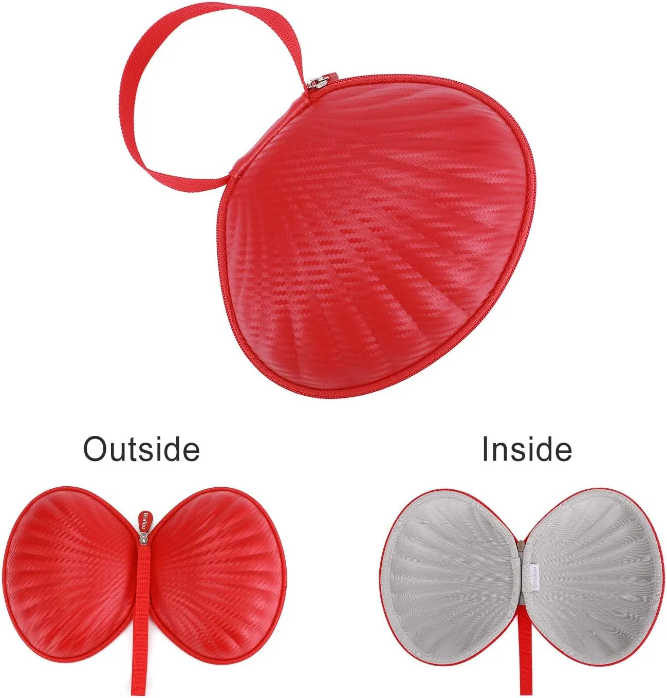 Hard Shell Travel Case for Silicone Bras [A-C Cup] Premium Nubra Organizer Portable Lingerie Underwear Storage Bag (Red)