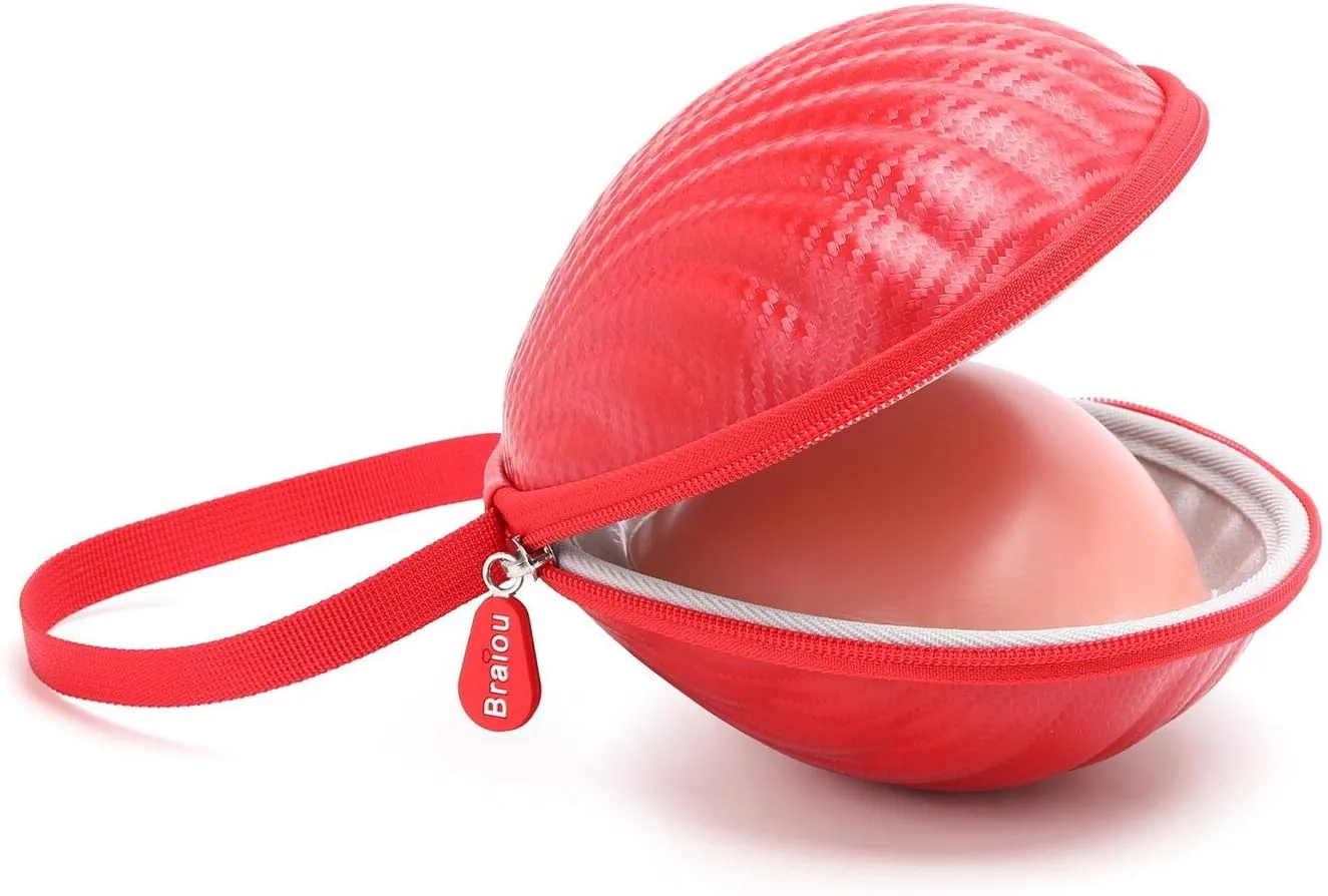 Hard Shell Travel Case for Silicone Bras [A-C Cup] Premium Nubra Organizer Portable Lingerie Underwear Storage Bag (Red)