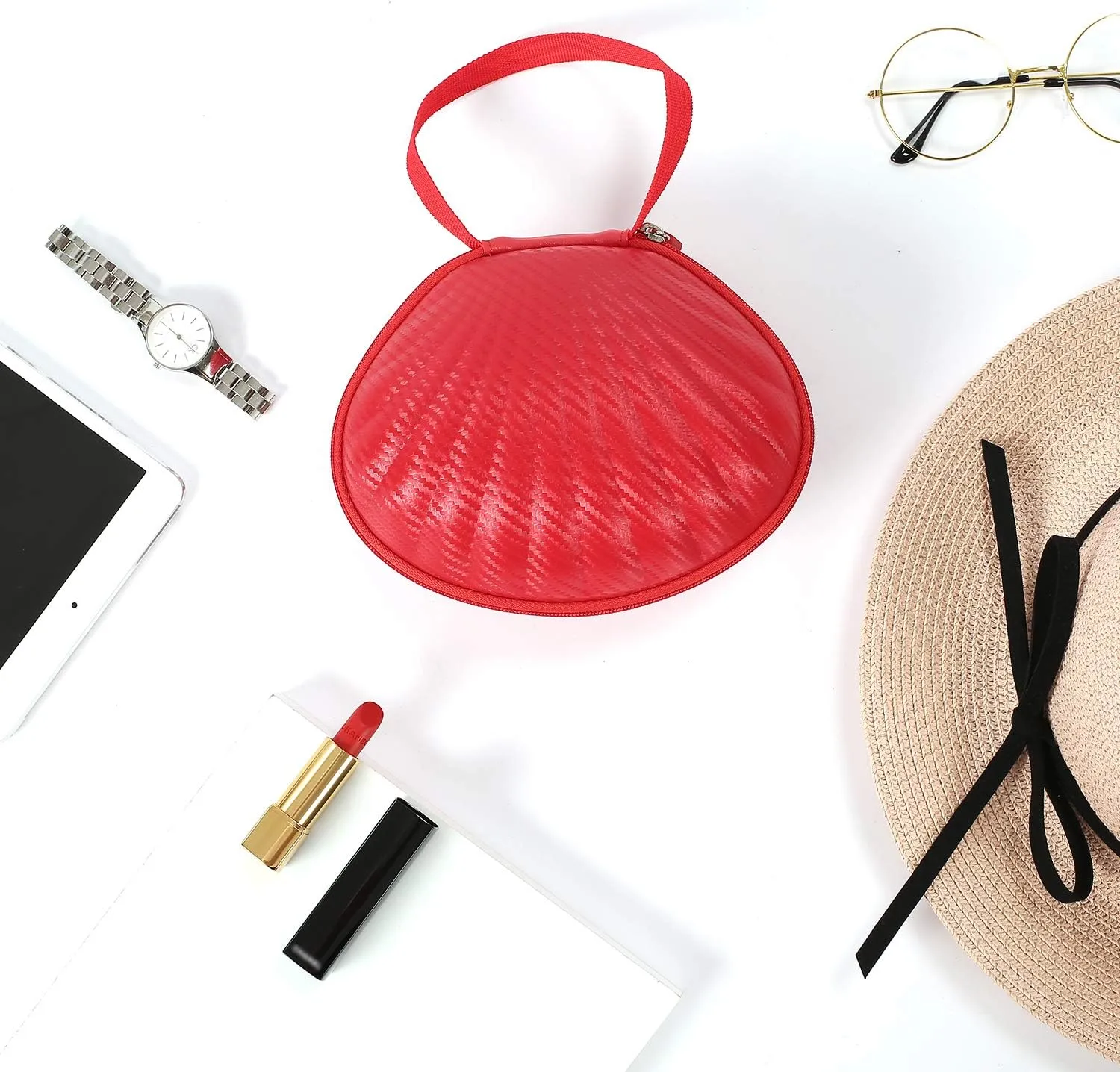 Hard Shell Travel Case for Silicone Bras [A-C Cup] Premium Nubra Organizer Portable Lingerie Underwear Storage Bag (Red)