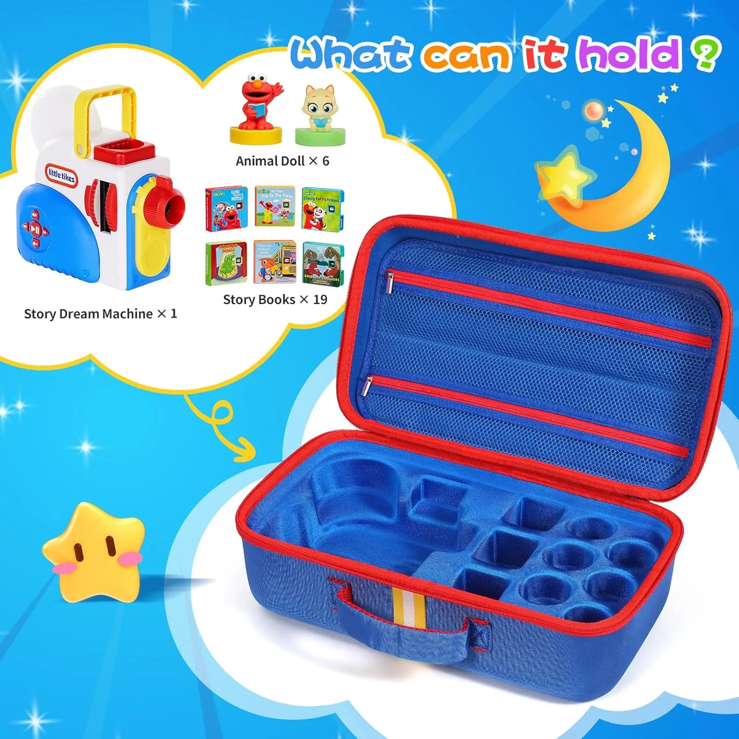 Hard Travel Case Compatible with Little Tikes for Story Dream Machine Books Starter Set, Protective Hard Case Container for Storytime Audio Play Real for Littles Character Collection (Upgraded Blue)
