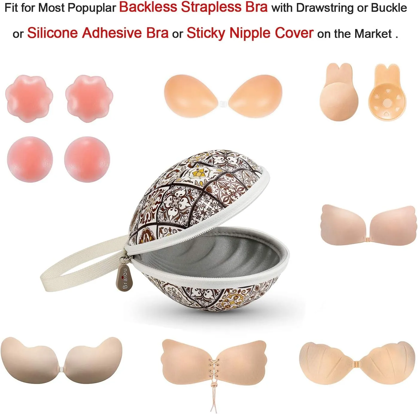 Hard Travel Case for Silicone Bras [A-C Cup] Premium Nubra Organizer Portable Lingerie Underwear Storage Bag (Brown Plaid)