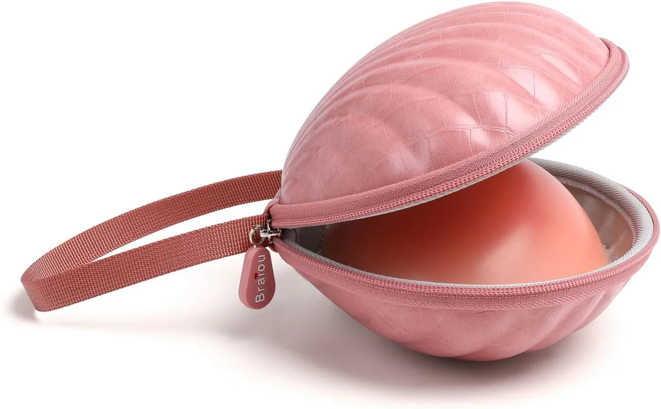 Hard Travel Case for Silicone Bras [A-DD Cup] Premium Nubra Organizer Portable Lingerie Underwear Storage Bag (Crocodile, Rose Gold)