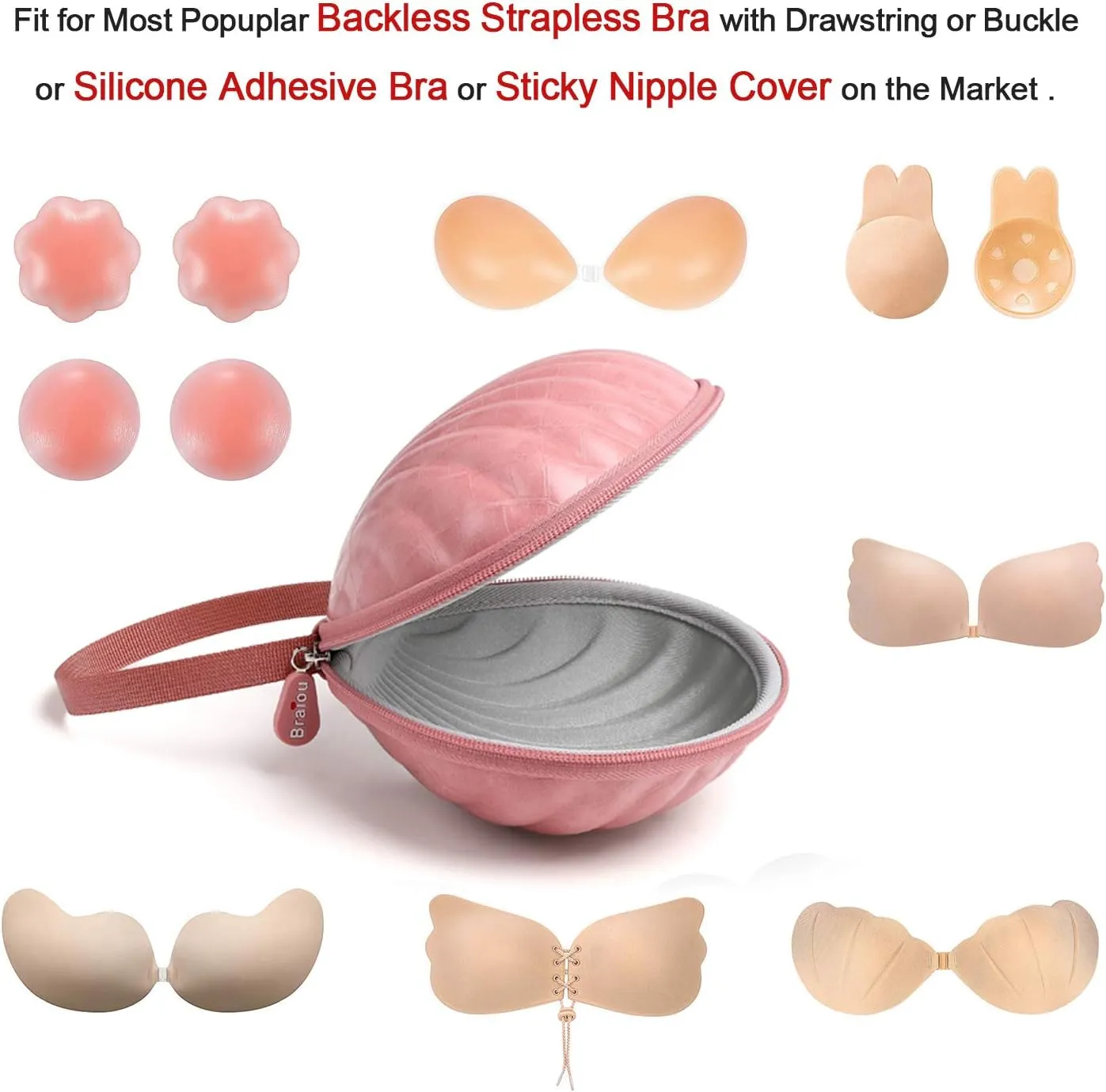 Hard Travel Case for Silicone Bras [A-DD Cup] Premium Nubra Organizer Portable Lingerie Underwear Storage Bag (Crocodile, Rose Gold)