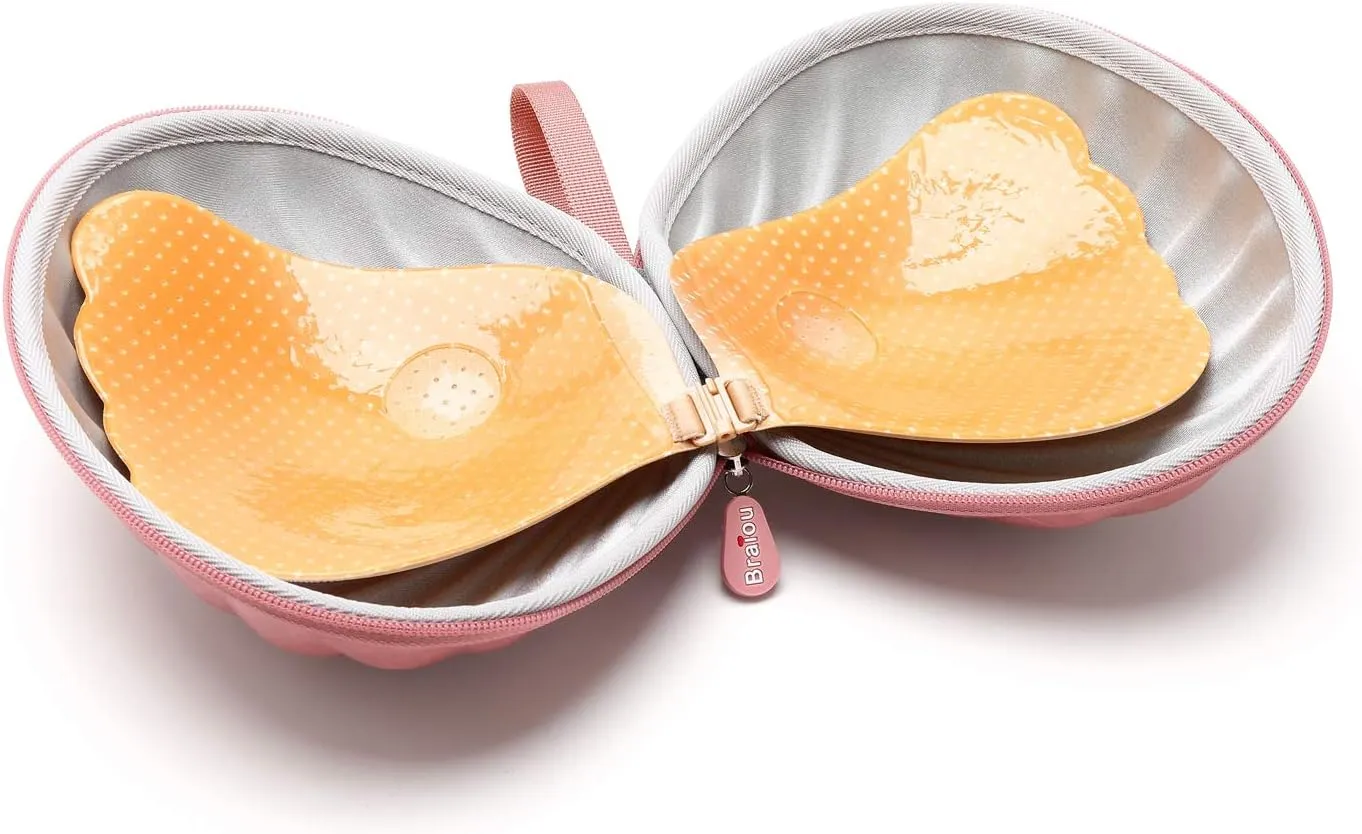 Hard Travel Case for Silicone Bras [A-DD Cup] Premium Nubra Organizer Portable Lingerie Underwear Storage Bag (Crocodile, Rose Gold)