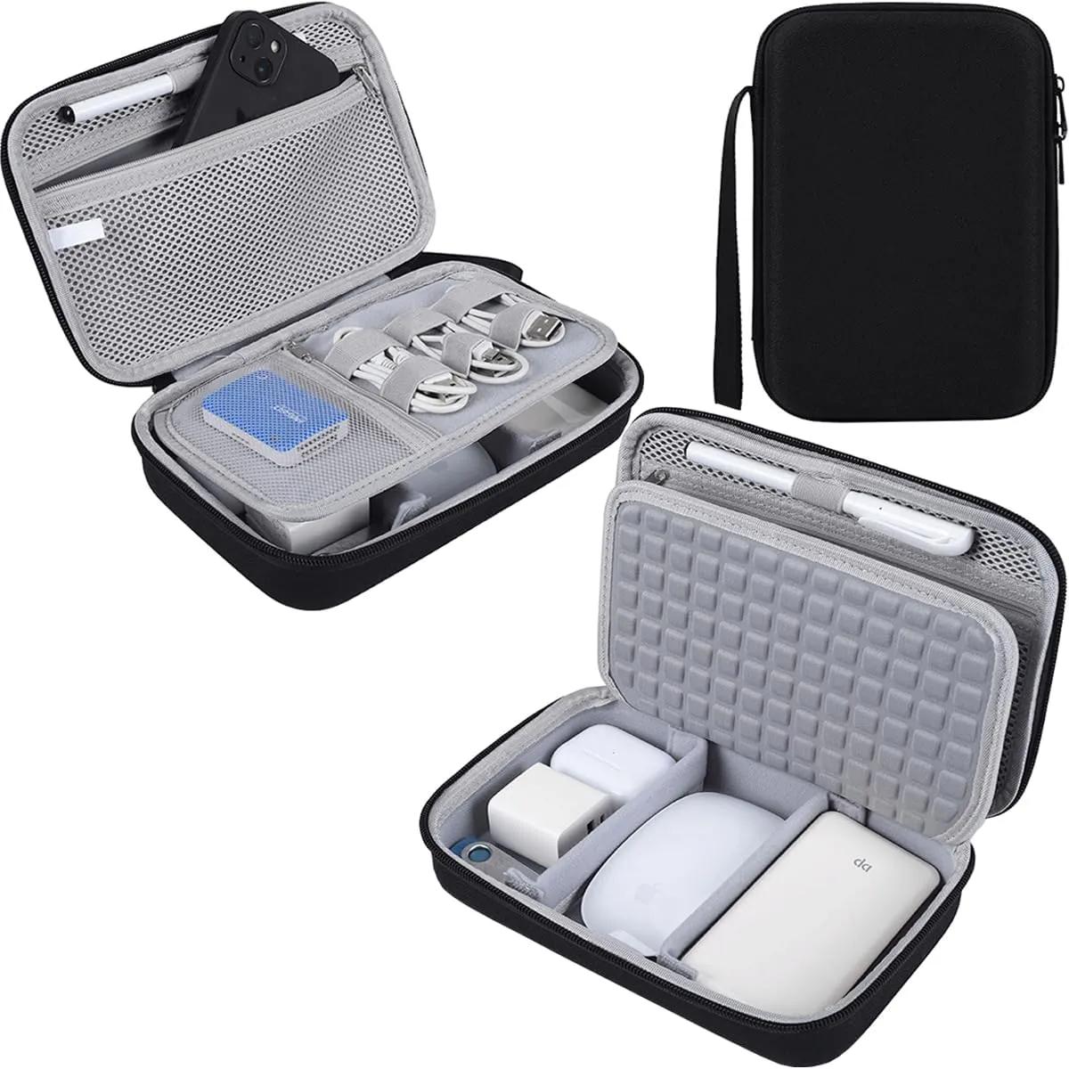 Hard Travel Electronic Organizer Case for MacBook Power Adapter Chargers Cables Power Bank Apple Magic Mouse Apple Pencil USB Flash Disk SD Card Hard Drive Waterproof Shockproof Carrying Bag, Black