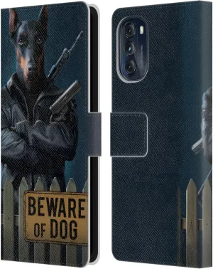 Head Case Designs Officially Licensed Vincent HIE Beware of Dog Canidae Leather Book Wallet Case Cover Compatible with Motorola Moto G (2022)