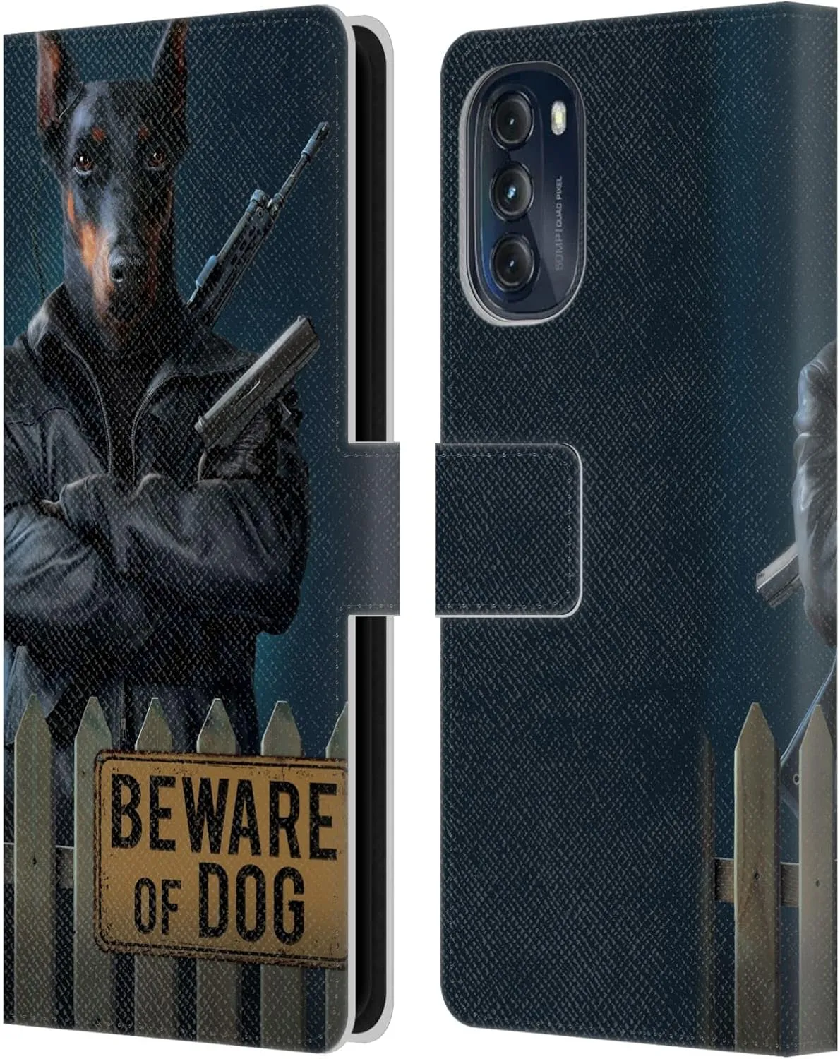Head Case Designs Officially Licensed Vincent HIE Beware of Dog Canidae Leather Book Wallet Case Cover Compatible with Motorola Moto G (2022)