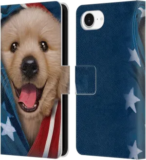 Head Case Designs Officially Licensed Vincent HIE Patriotic Golden Retriever Canidae Leather Book Wallet Case Cover Compatible with Apple iPhone 16e