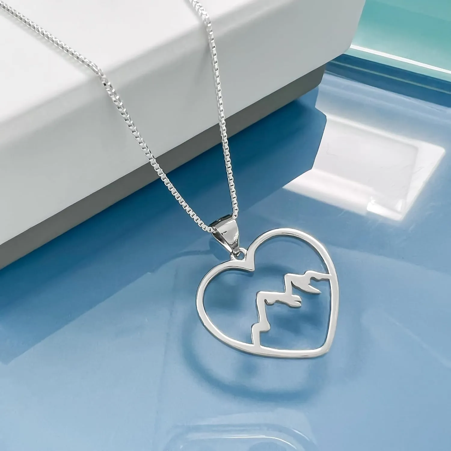Heart Mountain Range Necklace, 925 Sterling Silver Mountain Necklace for Women, Birthday and Travel Gift for Outdoor Lovers and Nature Lovers, (18 inches plus 2-inch extender)