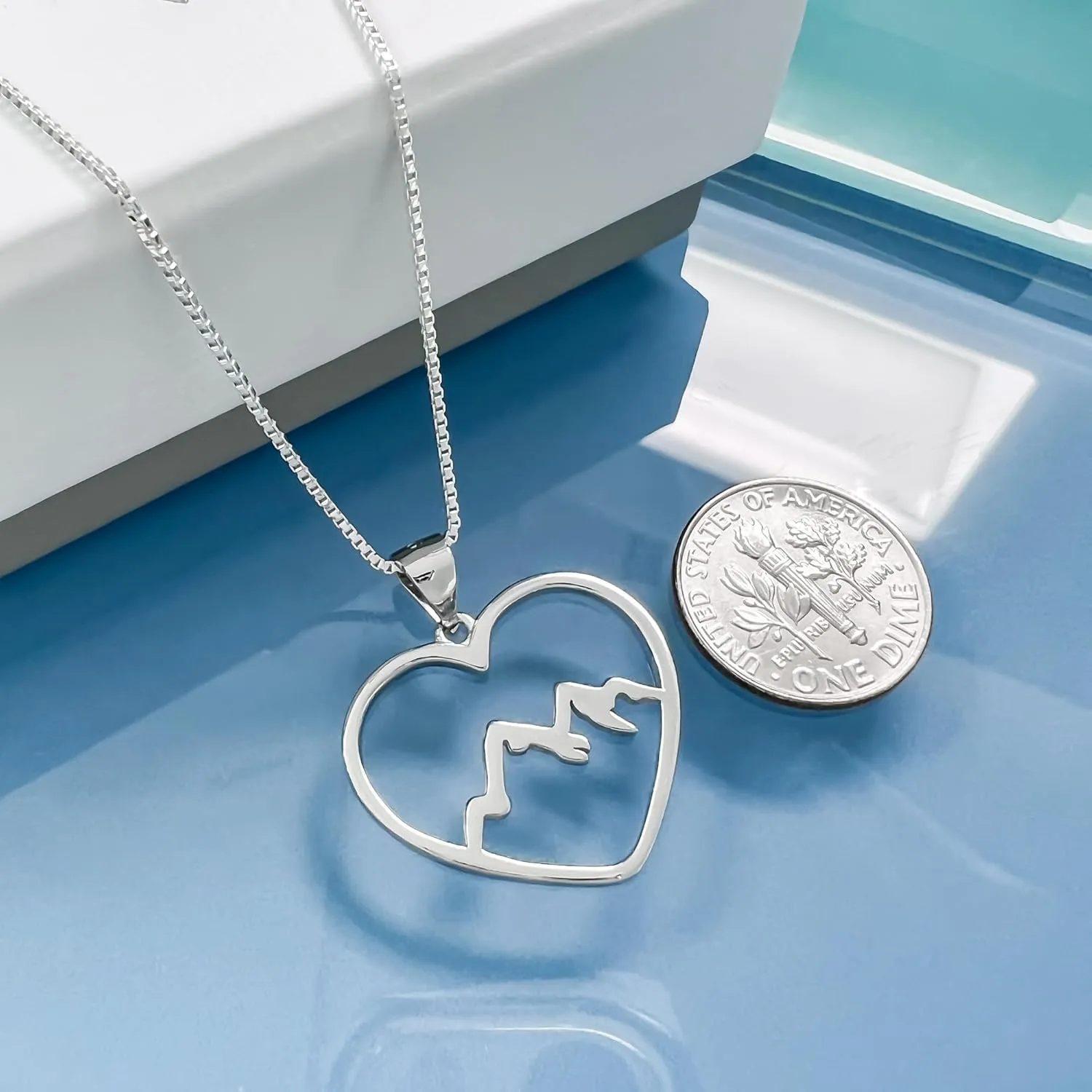 Heart Mountain Range Necklace, 925 Sterling Silver Mountain Necklace for Women, Birthday and Travel Gift for Outdoor Lovers and Nature Lovers, (18 inches plus 2-inch extender)