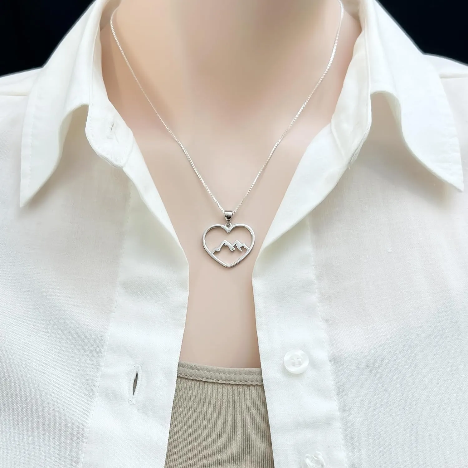 Heart Mountain Range Necklace, 925 Sterling Silver Mountain Necklace for Women, Birthday and Travel Gift for Outdoor Lovers and Nature Lovers, (18 inches plus 2-inch extender)