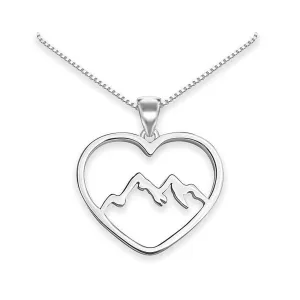 Heart Mountain Range Necklace, 925 Sterling Silver Mountain Necklace for Women, Birthday and Travel Gift for Outdoor Lovers and Nature Lovers, (20 inches)