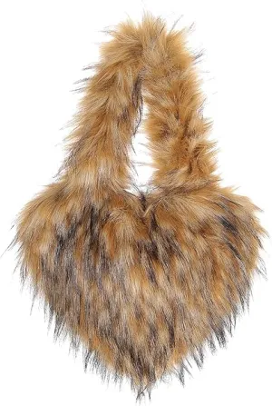 Heart Shaped Fur Purse For Women -Furry Shoulder Crossbody Bags-Luxury Trendy Y2k Girls Handbag
