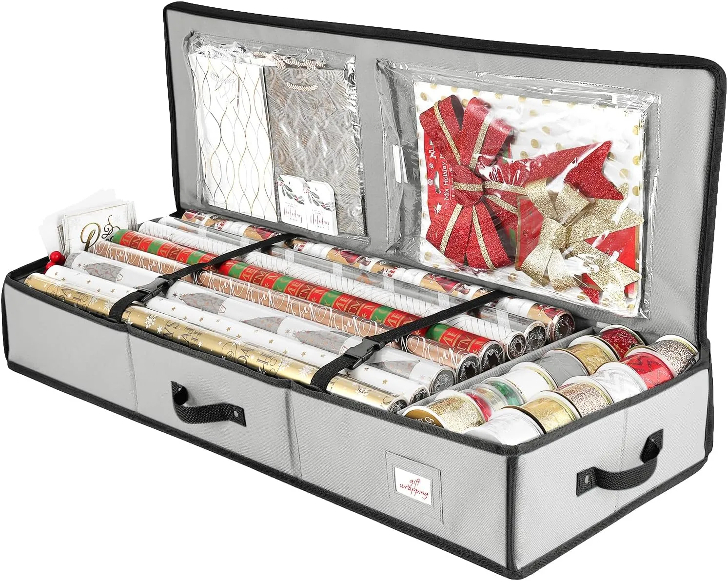 Hearth & Harbor Wrapping Paper Storage Container - Christmas Storage Bag with Interior Pockets - Gift Wrapping Organizer Storage Fits Up to 22 Rolls of 40" - Tear Proof Wrapping Paper Organizer
