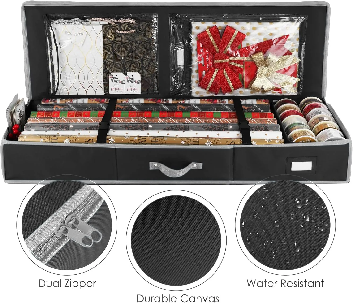 Hearth & Harbor Wrapping Paper Storage Container - Christmas Storage Bag with Interior Pockets - Gift Wrapping Organizer Storage Fits Up to 22 Rolls of 40" - Tear Proof Wrapping Paper Organizer
