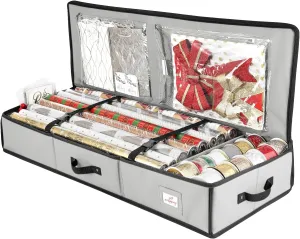 Hearth & Harbor Wrapping Paper Storage Container - Christmas Storage Bag with Interior Pockets - Gift Wrapping Organizer Storage Fits Up to 22 Rolls of 40" - Tear Proof Wrapping Paper Organizer