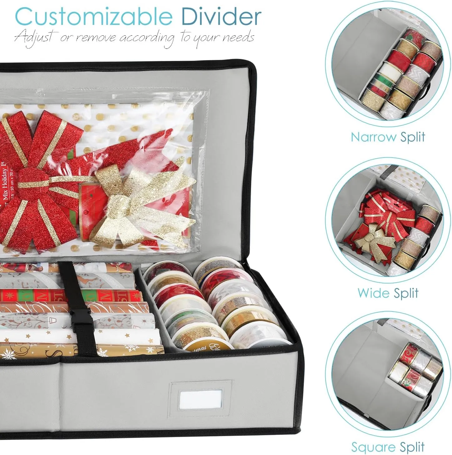 Hearth & Harbor Wrapping Paper Storage Container - Christmas Storage Bag with Interior Pockets - Gift Wrapping Organizer Storage Fits Up to 22 Rolls of 40" - Tear Proof Wrapping Paper Organizer