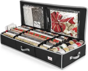 Hearth & Harbor Wrapping Paper Storage Container - Christmas Storage Bag with Interior Pockets - Gift Wrapping Organizer Storage Fits Up to 22 Rolls of 40" - Tear Proof Wrapping Paper Organizer
