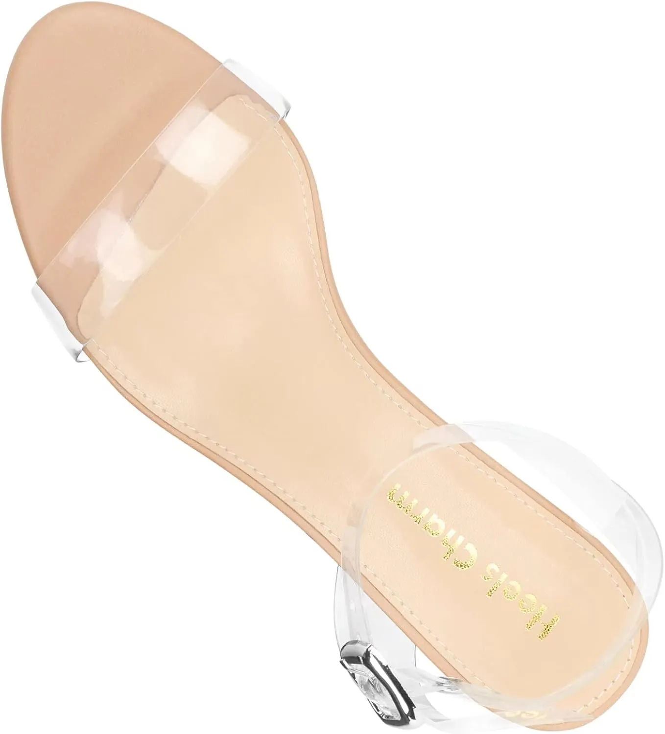 Heels Charm Women's Strappy Clear Chunky Clear Block Low Heeled Sandals 2 Inches Open Toe Ankle Strap High Heel Dress Sandals Daily Work Party Sandal Shoes