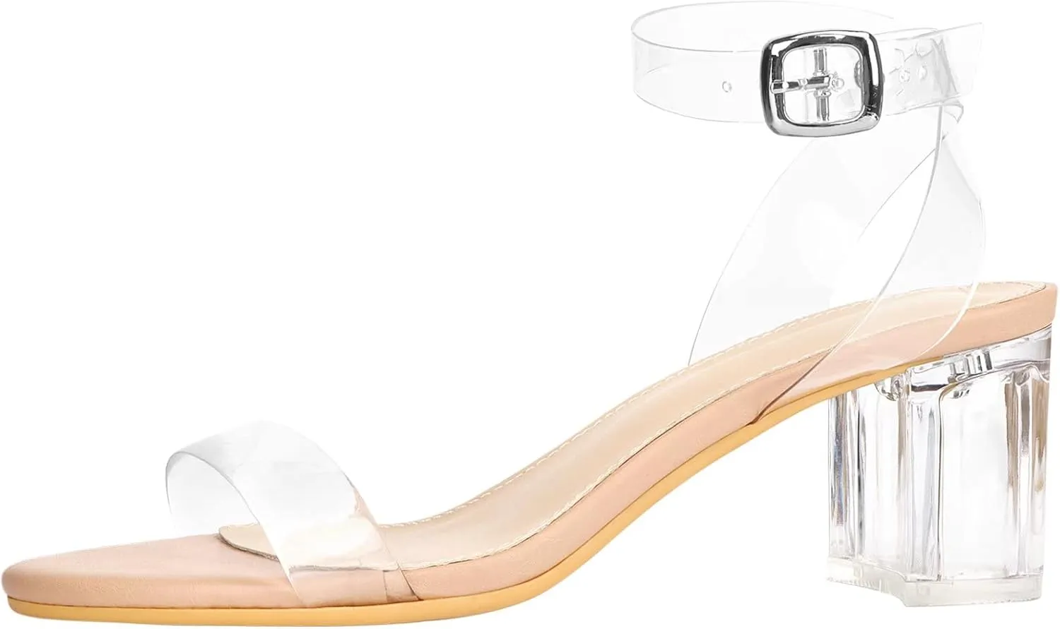 Heels Charm Women's Strappy Clear Chunky Clear Block Low Heeled Sandals 2 Inches Open Toe Ankle Strap High Heel Dress Sandals Daily Work Party Sandal Shoes