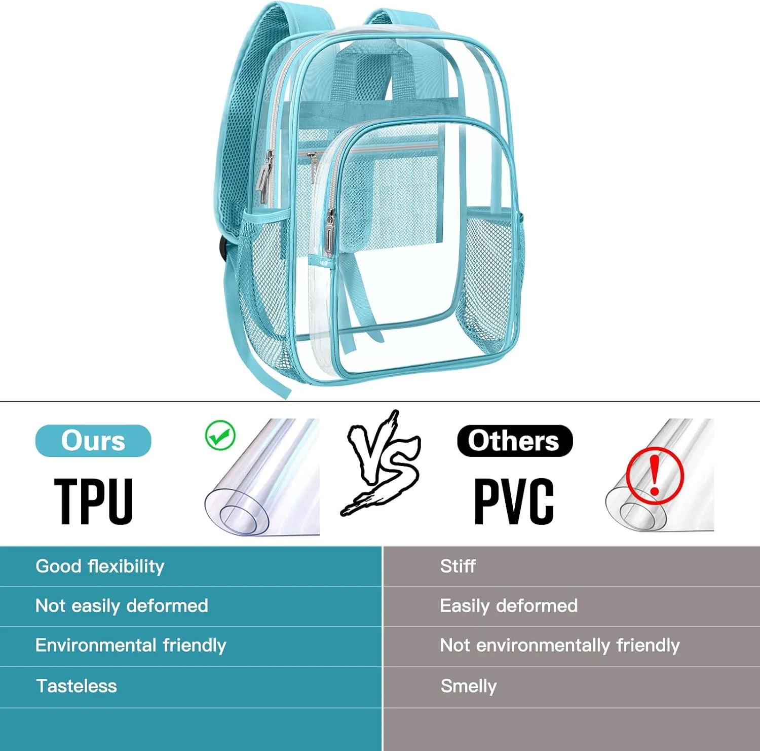 HEEYA Clear Backpack Heavy Duty Transparent Backpack for Security, Sports, Work, Travel, Stadium
