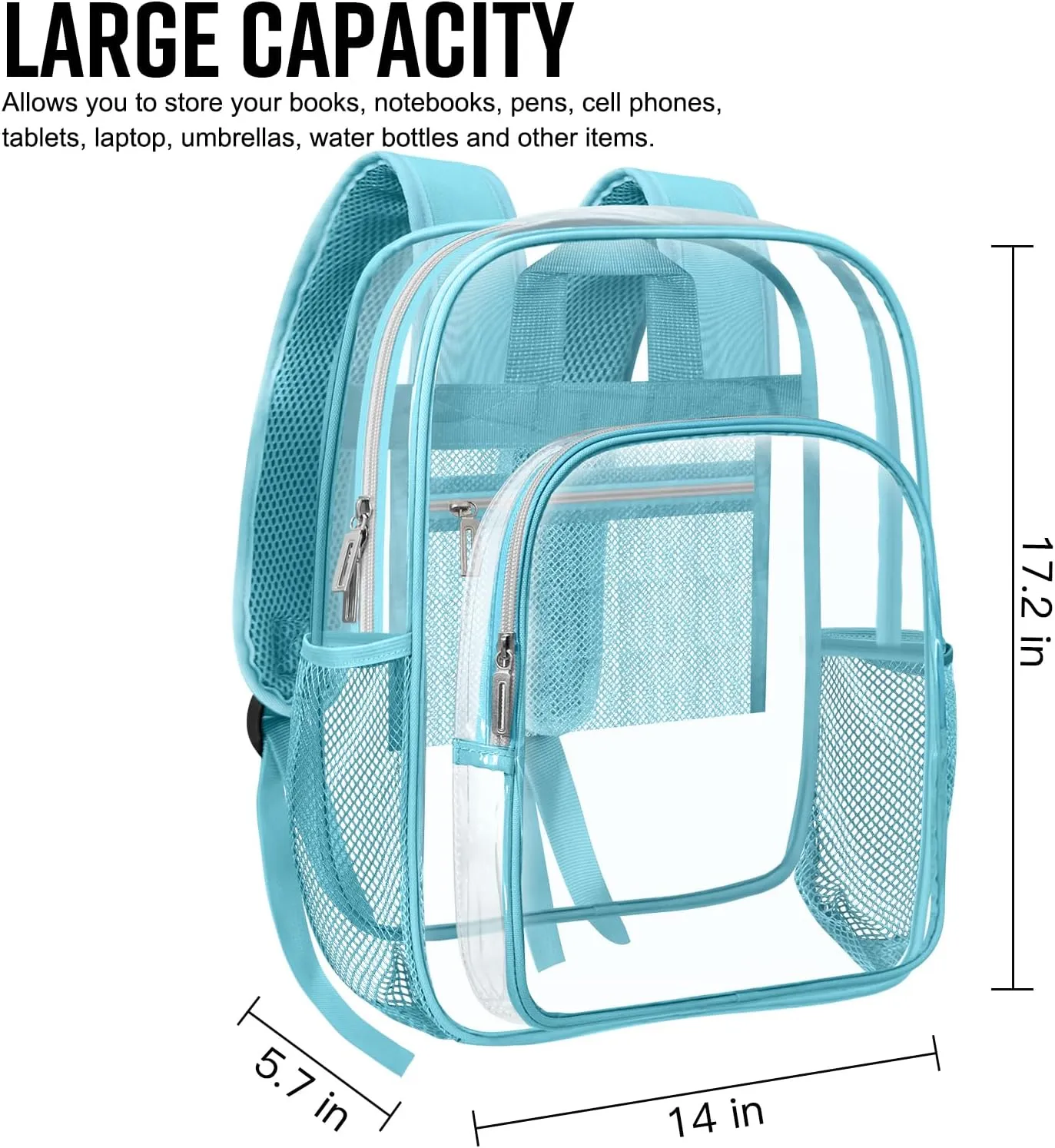 HEEYA Clear Backpack Heavy Duty Transparent Backpack for Security, Sports, Work, Travel, Stadium